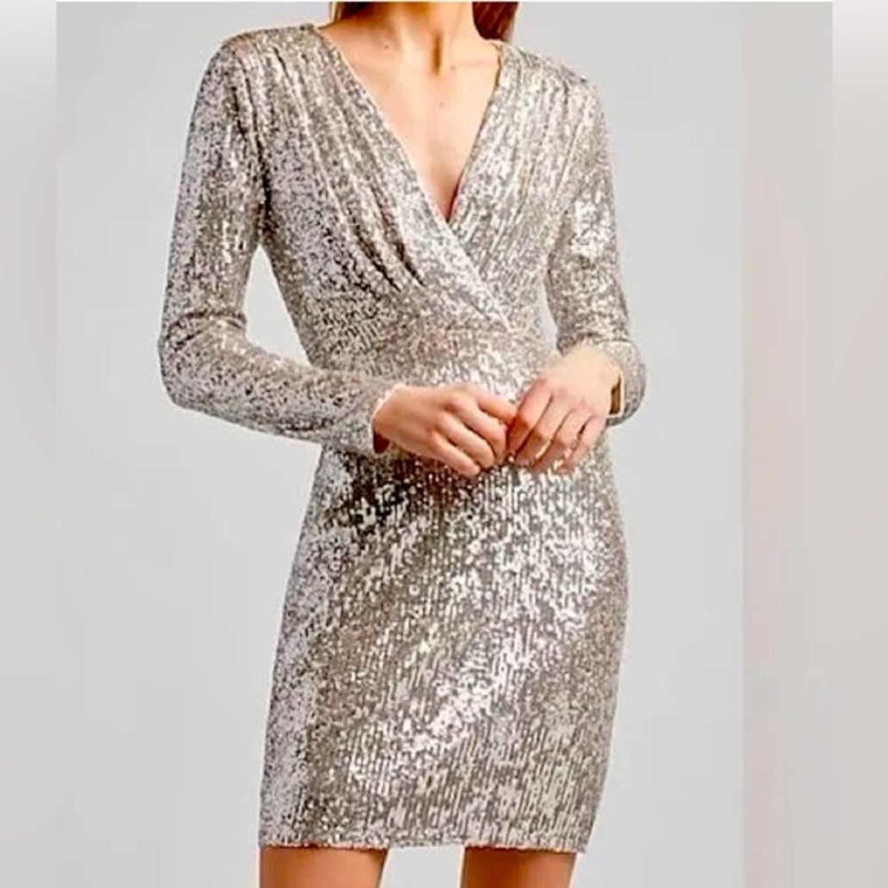 Express Gold Sequin Faux Wrap Bodycon Cocktail Party Dress M